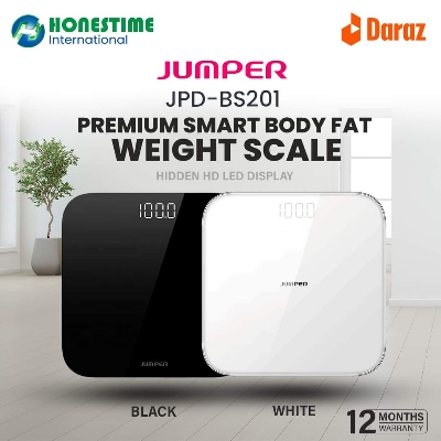 Picture of JUMPER Official JPD BS-200 High Precision Double Tempered Glass Digital Body Weight Scale Device | 1 Year full Replacement Warranty by HONESTIME (White)