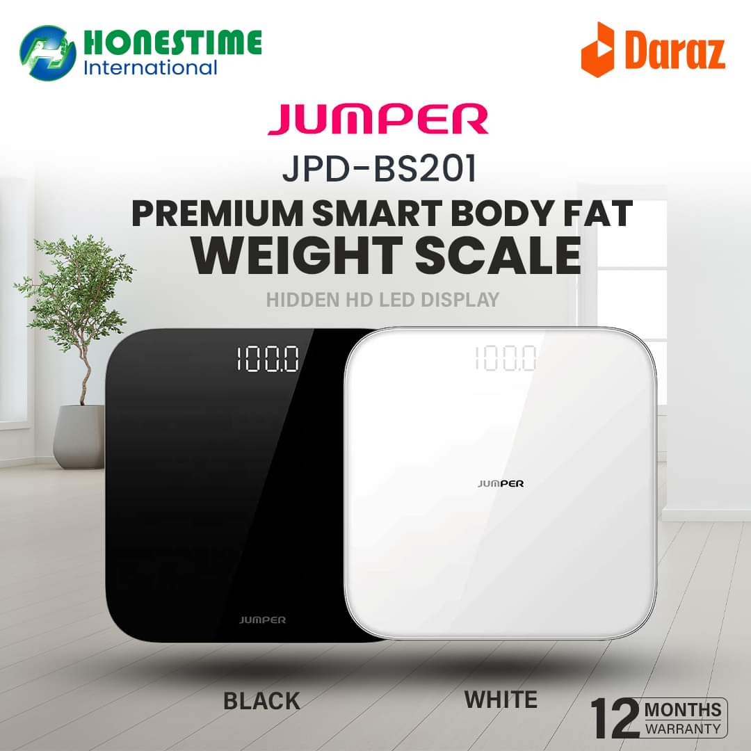 Picture of JUMPER Official JPD BS-200 High Precision Double Tempered Glass Digital Body Weight Scale Device | 1 Year full Replacement Warranty by HONESTIME (Black)