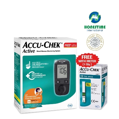Picture of Global's Best Accu Chek ACTIVE Blood Suger Glucose Meter with 10 Pcs Strips | Authentic SMS Verification 10 Years Brand Replacement Warranty by Roche/Honestime (Black)