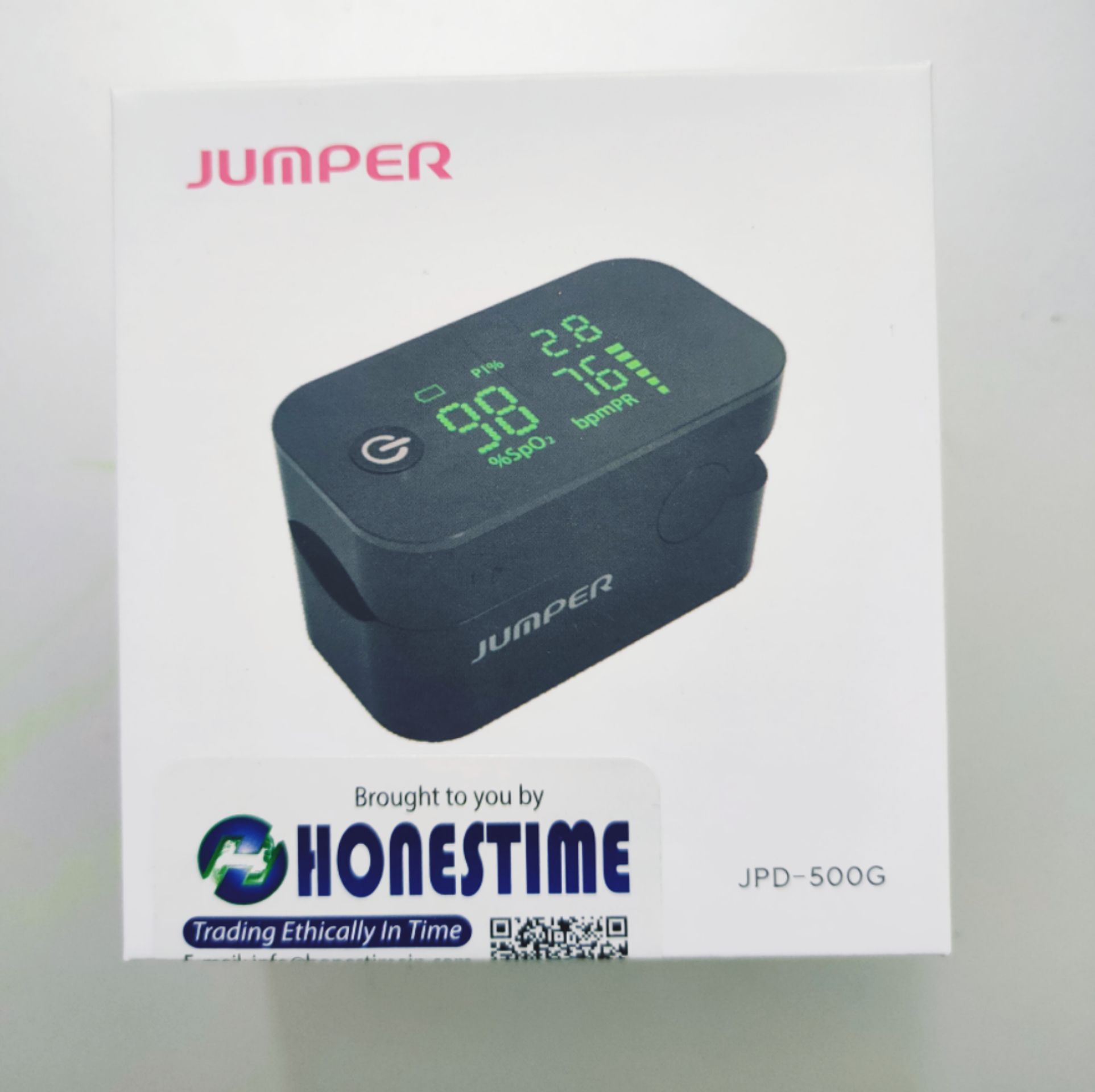 Picture of Jumper Latest LED Display Finger Tip Pulse Oximeter for SpO2/PR- 500G  1 Year full Replacement Warranty by Honestime (Black)