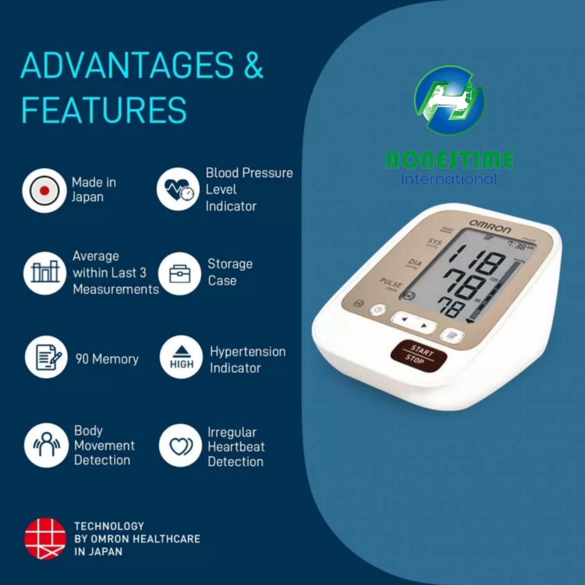 Picture of JAPAN Made OMRON (JPN 750 or 600 HEM-7131) Upper Arm Automatic Blood Pressure Machine  Accurate reading guranteed | 5 Year Brand Warranty by Omron/Honestime (White)