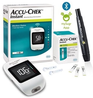 Picture of Global's Best Accu Chek Instant Wireless & USB Connectivity Blood Suger Glucose Meter with free 10 Pcs Strip | Authentic SMS Verification 10 Years Brand Replacement Warranty by Roche/Honestime (White)