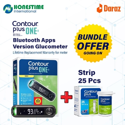 Picture of Contour Plus Elite  Glucometer  Bluetooth  Smart 3 Color Light Signal Device and 25 Pcs Strip Bundle Offer Brought to you by Panasonic + Ascensia Diabetic Care + Square Pharmaceuticals + Honestime 
