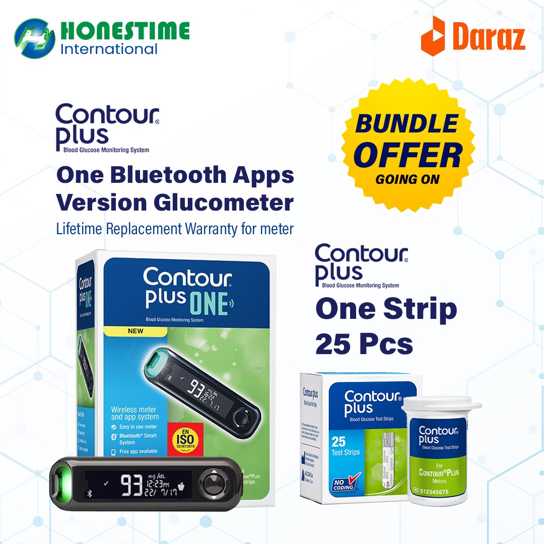 Picture of Contour Plus Elite  Glucometer  Bluetooth  Smart 3 Color Light Signal Device and 25 Pcs Strip Bundle Offer Brought to you by Panasonic + Ascensia Diabetic Care + Square Pharmaceuticals + Honestime 