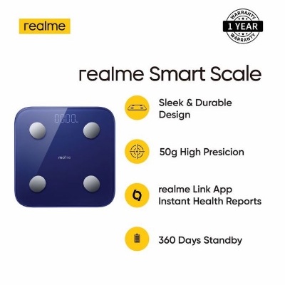 Picture of Realme স্মার্ট বডি কম্পোজিশন স্কেল (সাদা এবং নীল) স্বাস্থ্য পরিমাপের প্রায় 16 ধরণের অংশ 50g উচ্চ-নির্ভুলতার জন্য realme লিঙ্ক অ্যাপ্লিকেশন স্মার্ট কানেক্ট অফিসিয়াল ওয়্যারেন্টি সহ honstime - weight scale (Blue,Int: One size,Foot)