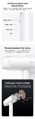Picture of World's Smartest Realme Hair Dryer Hair Negative Ion provider Cool and Hot Air, Smart Controller,  Safe 1400W  With Official Warranty by Honestime (White)