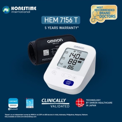 Picture of Omron HEM 7156 T Digital Blood Pressure Monitor with 360° Accuracy Intelli Wrap Cuff for All Arm Sizes Accurate Measurements and Bluetooth Connectivity 