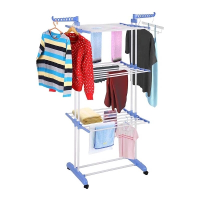 Picture of Heavy-Duty Stainless Steel Vertical Laundry Stand with Wheels (সর্বজনীন ৩ স্তরের কাপড়ের হ্যাঙ্গার )