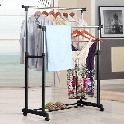 Picture of Folding Double Clothes and Shoe Rack - Silver and Black