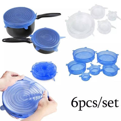 Picture of 6pcs Silicone Stretch Lids Fresh Food Wraps Bowl Cup Pot Cover Seal Reusable