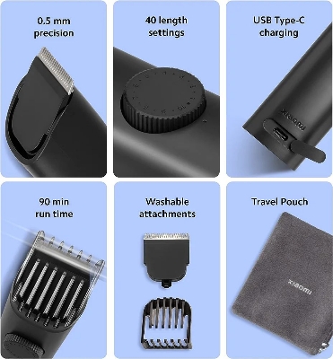Picture of Xiaomi Beard Trimmer for Men 2C With High Precision Trimming | 2 Beard Comb | USB Type-C | Fast Charging | 0.5mm Precision | 40 Length Settings | 90 Min Run Time, Black (Black)
