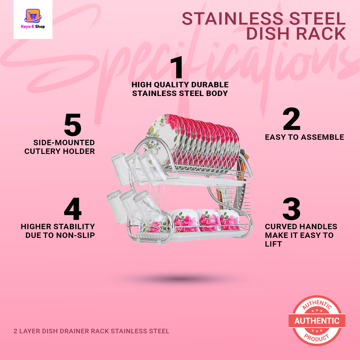 Picture of 2 Layer Dish Drainer Rack Stainless Steel