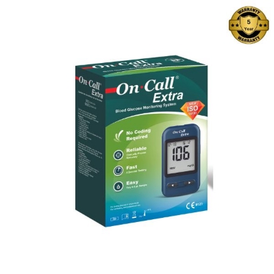 Picture of On Call Extra Blood Glucose Meter Starter Kit (incl. 10 Test Strips, 10 Lancets, 1 Lancet Device, 1 Control Solution) (Black)