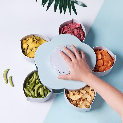 Picture of Flower shape Candy Box Creative Rotary Switch storage plate home Snacks partition organizer box