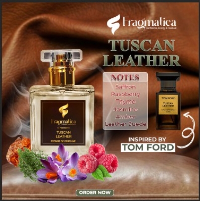 Picture of Fragmtica's Tuscan Leather , For Strong Personality Alpha Man an exceptional fragrance inspired by Tom Ford’s. It is a bold and luxurious scent that embodies power, sophistication, and confidence. With the warmth of leather.,spices and oud (30ml)
