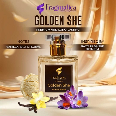 Picture of The Golden She - "Paco Rabanne Olympéa" Inspired EDP. Embrace Salty Vanilla, Rich Jasmine, & Warm Amber. Your Divine, Powerful & Addictive Scent. Only from Honestime! (100 mg,)