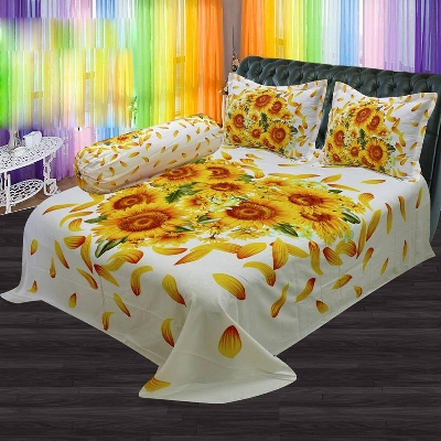 Picture of King Size Cotton Bed Sheet With  2 Pillow Covers - Multicolor