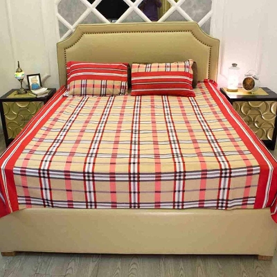 Picture of Double Size Cotton Bed Sheet with Matching 2 Pillow Covers - Multicolor