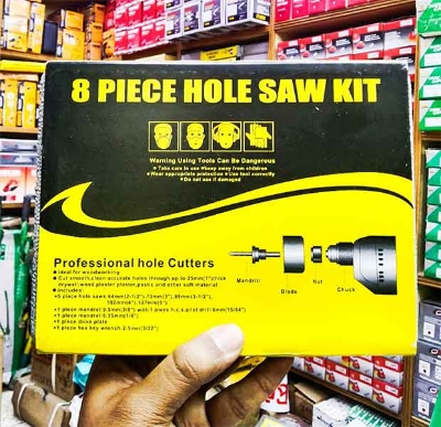 Picture of 8PCS Hole Saw Kit 64mm-127mm Drill Bit Set perfect for Woodworking, PVC Plastic Board and Pipes - Black