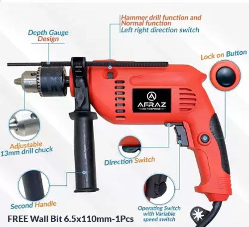 Picture of Impact drill machine 13mm reversible hammer driver variable speed - Simple to Use - Red