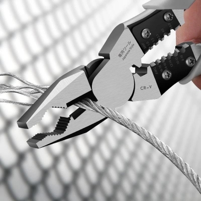 Picture of Combination Pliers 8" Stripper/Crimper/Cutter Heavy Duty Wire Pliers Diagonal Pliers Hand Tools - Grey