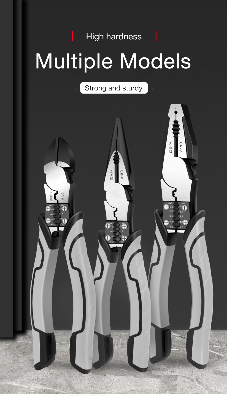 Picture of Combination Pliers 8" Stripper/Crimper/Cutter Heavy Duty Wire Pliers Diagonal Pliers Hand Tools - Grey