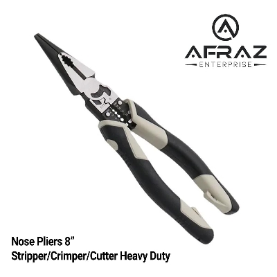 Picture of Nose Pliers 8" Stripper/Crimper/Cutter Heavy Duty Wire Pliers Diagonal Pliers Hand Tools - Grey
