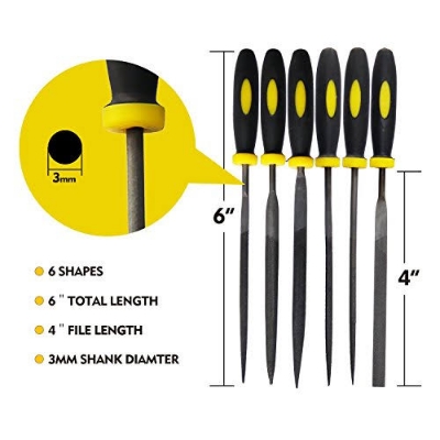 Picture of Needle File Set(6 Piece HIGH Carbon Steel Precision) AOTL TOOLS - Yellow