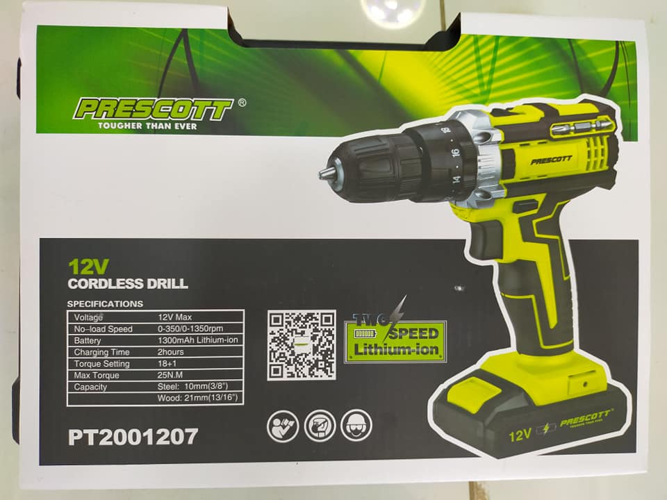 Picture of CORDLESS DRILL (TWO SPEED) 12V DOUBLE BATTERY PRESCOTT - Green