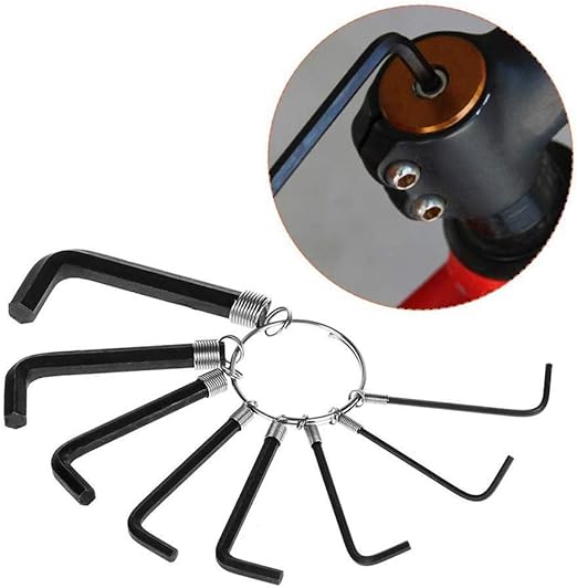 Picture of 8 In 1 Hex Key Allen Wrench Set 1.5mm to 6mm Metric Hand Tool Kit Box Key Chain Black Color - Black