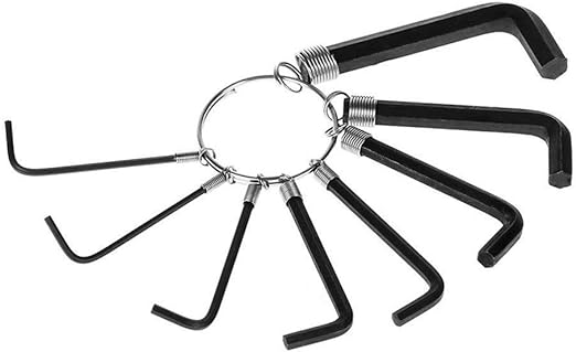 Picture of 8 In 1 Hex Key Allen Wrench Set 1.5mm to 6mm Metric Hand Tool Kit Box Key Chain Black Color - Black