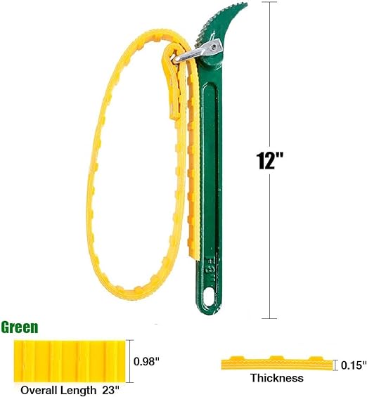 Picture of Multi-Purpose Adjustable Rubber Belt Strap Wrench and Steel Handle Adjustable Strap Filter Opener Wrench for Opening Filter, Pipe and Tin - Green 12 Inch