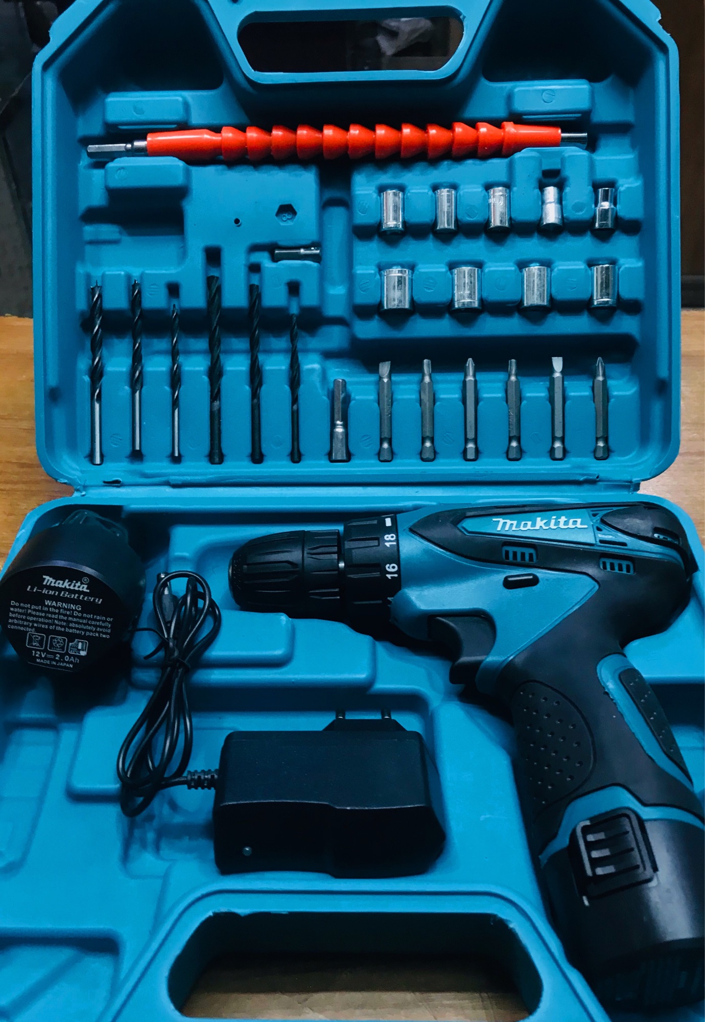 Picture of Cordless Drill Machine 12v 28Pcs Power Driver Combo Drills Kit + Double Battery - Blue