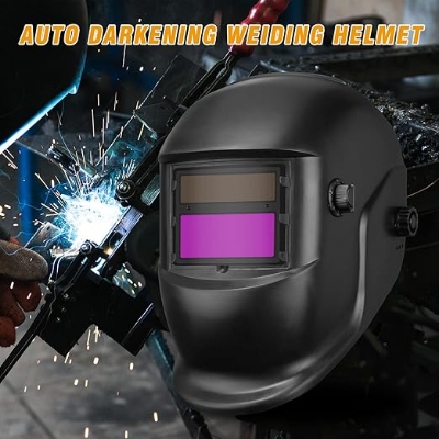 Picture of Welding Helmets True Color Solar Powered Auto Darkening Lens Welding Helmet - Black