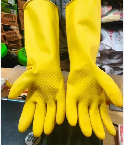 Picture of Safety Hand Gloves 18" inch Full Hand PVC Rubber Latex use for Resist Oil, Acids, Chemical, Gardening, Kitchen Works. pack of 1 pair. - Yellow