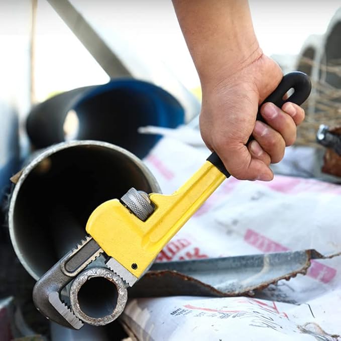 Picture of Pipe Wrench 12 Inch Heavy Duty Steel Adjustable Grab Straight with Soft Grip Floating Hook Jaw - Yellow