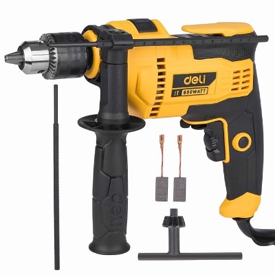 Picture of Deli DL-CZ13-E5 650W Electric Impact Drill Machine for Wood Metal & Masonry - Yellow