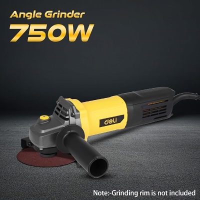 Picture of Deli DL-JM100-E1 750W Angle Grinder 100mm Corded Electric Heavy Duty with 12000 RPM Spindle Lock Toggle Switch & Auxilary Handle for Grinding Polishing Cutting - Yellow