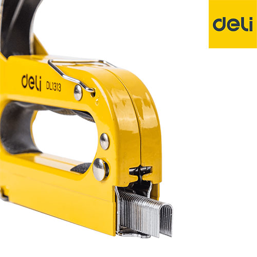 Picture of Deli DL1313 Staple Gun 3 in 1 Heavy Duty Stapler with Remover Quick Jam Release Steel Construction Tool for Wood Upholstery Fixing Material Decoration Carpentry Furniture - Yellow