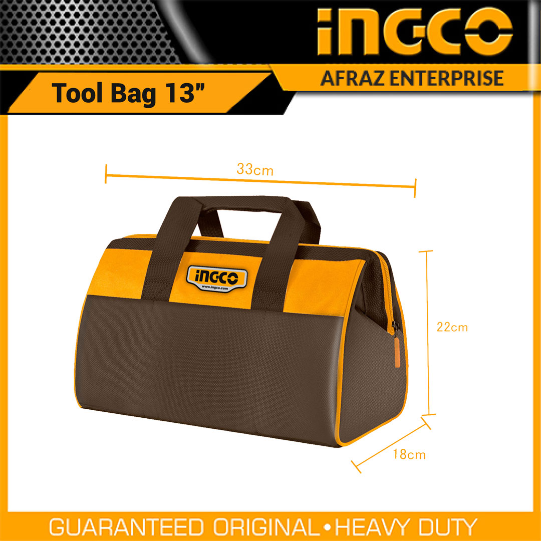 Picture of INGCO 13" Tool Bag Organizer with Wide Mouth Water-proof Multi-use Tool Tote Bag  HTBG281328 - Black