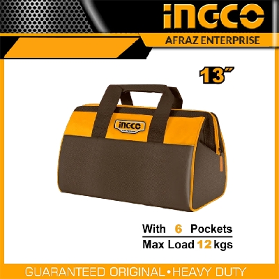 Picture of INGCO 13" Tool Bag Organizer with Wide Mouth Water-proof Multi-use Tool Tote Bag  HTBG281328 - Black