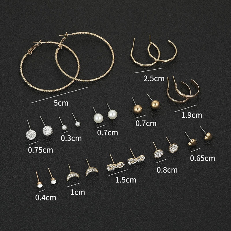 Picture of 12 Pair/Set Korean Square Zircon Stud Earrings Rhinestone Set Earrings Crystal Geometric Beans Ear Jewelry