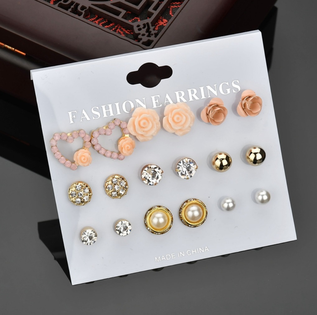 Picture of 9 Pairs (18 Pcs)/Set Stud Earring Set New Collection for Women's Fashion