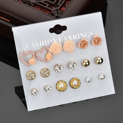 Picture of 9 Pairs (18 Pcs)/Set Stud Earring Set New Collection for Women's Fashion