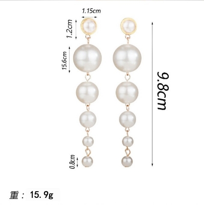 Picture of Simple Artificial Pearl Long Earrings for Women Fashion Jewelry