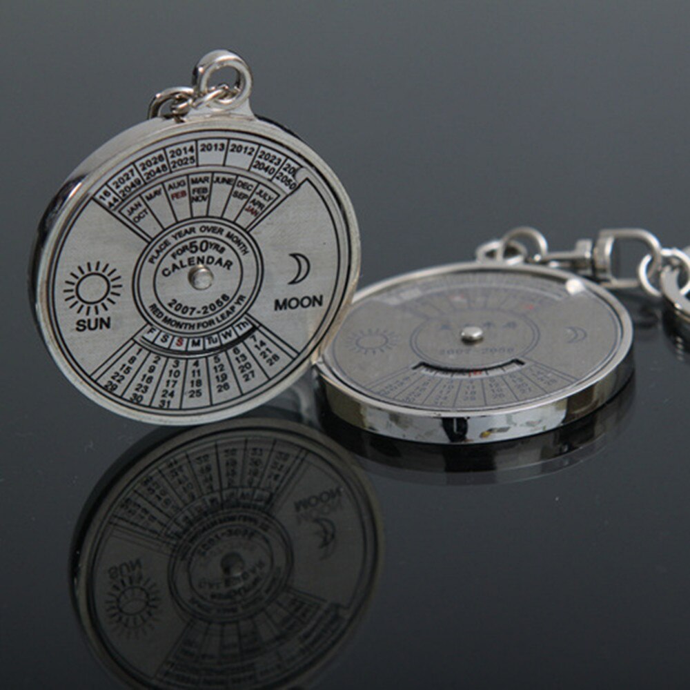 Picture of 50 Year Calendar Key Chain Mini Metal Ring Compass Keyring Keyfob Hiking Camping Outdoor Sports Survival Tools