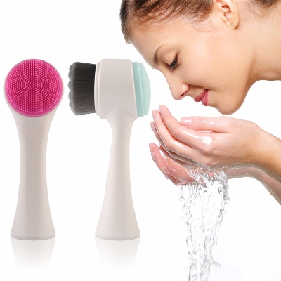 Picture of Silicone Facial Cleanser Brush Portable Double Side Soft Mild Fiber Blackhead Removal Face Cleaning Massage Wash Skin Care Tool