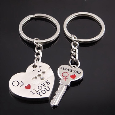 Picture of Heart Key Ring Silver Color Lovers Love Key Chain Valentine'S Day Gift 1 Pair Couple I Love You Letter Keychain - Key Ring - চাবির রিং