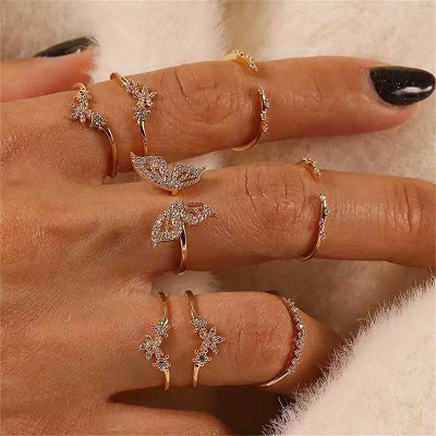 Picture of Bohemian Butterfly Ring Set for Girls, 8pcs Fashion Jewelry Set, Adjustable and Trendy Design for Daily Wear