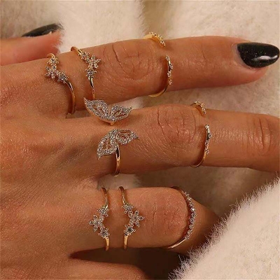 Picture of Bohemian Butterfly Ring Set for Girls, 8pcs Fashion Jewelry Set, Adjustable and Trendy Design for Daily Wear